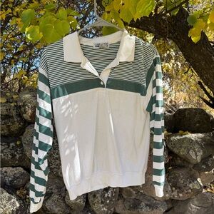Cabin Creek Green and White Striped Polo